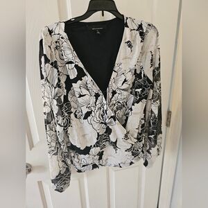 White House Black Market Black and White Floral Blouse